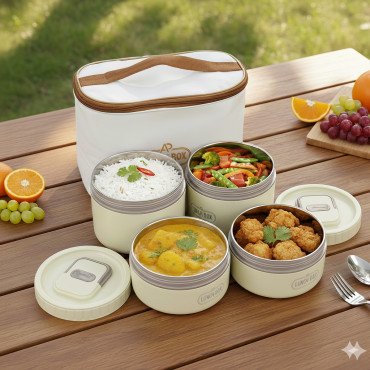 4 Layer Lunch Box Set (4 Pcs + Free Carry Bag)